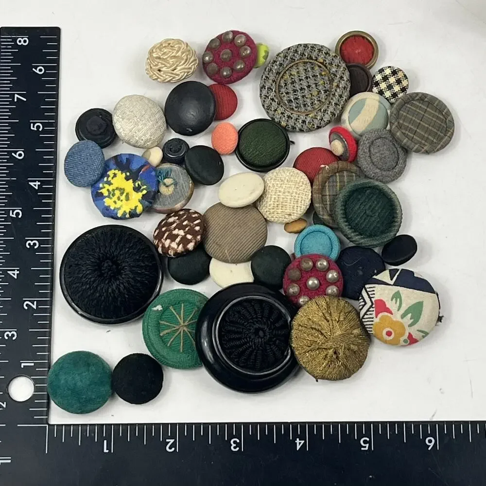 Vintage Button Lot Mixed Assorted Fabric Covered Studded Sewing Crafts 4.2 oz
